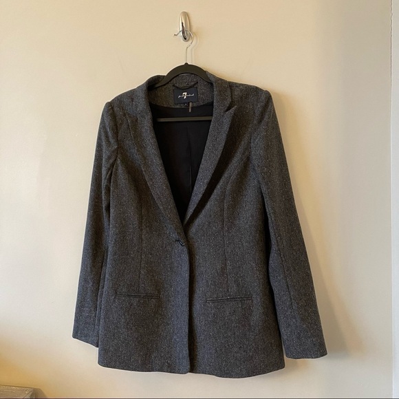 7 for All Mankind-Wool Blend Boyfriend Blazer (Size:Large) - Picture 3 of 11